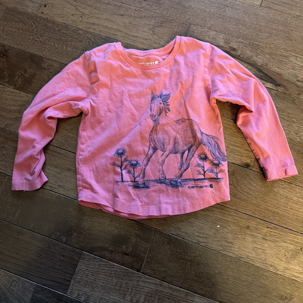 Carhartt Long Sleeve Gray Shirt Girls size 2T With Horse
